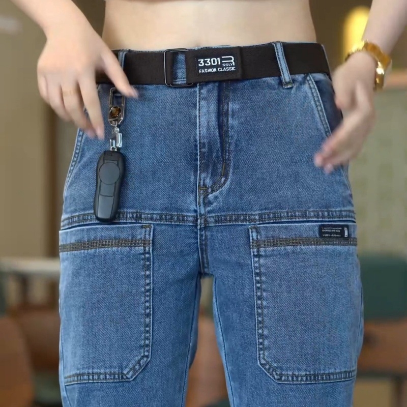 Trendi Six Dou új férfi farmernadrág tavaszi és őszi férfi többzsebes egyenes szárú nadrág rugalmas laza férfi nadrág