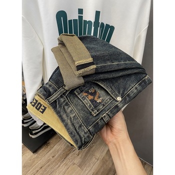 Nosztalgikus retró háremnadrág, foltos, divatos, márkás, hímzett, rugalmas, amerikai szakadt farmer, férfi vékony nadrág, őszi és téli