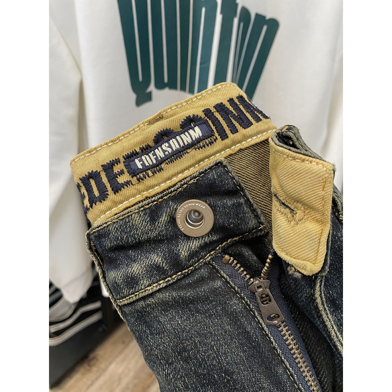 Nosztalgikus retró háremnadrág, foltos, divatos, márkás, hímzett, rugalmas, amerikai szakadt farmer, férfi vékony nadrág, őszi és téli