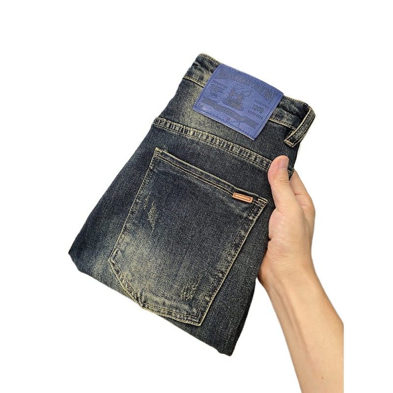 Nosztalgikus retró háremnadrág, foltos, divatos, márkás, hímzett, rugalmas, amerikai szakadt farmer, férfi vékony nadrág, őszi és téli