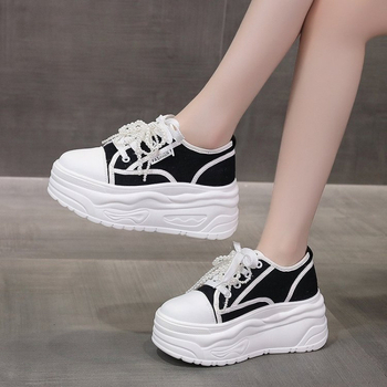 Pantofi sport cu toc ultra-înalt, cu șireturi, din plasă, respirabili, vara 2025, cu vârf rotund și mărgele, culoare pură, tendință simplă