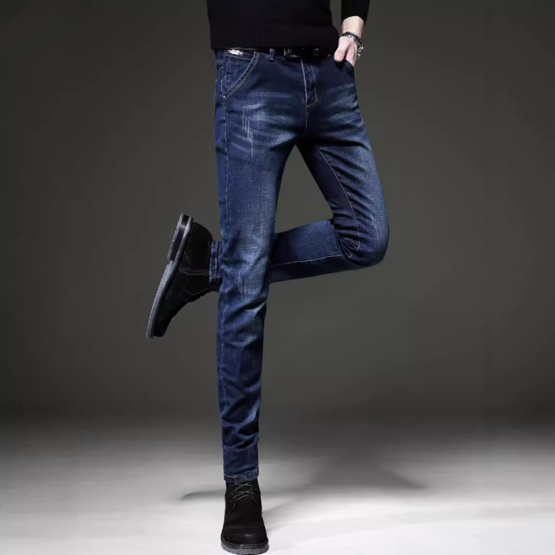 2024 őszi új, csúcskategóriás farmernadrág, férfi karcsúsított, rugalmas szárú, koreai stílusú, divatos, lezser nadrág fiataloknak