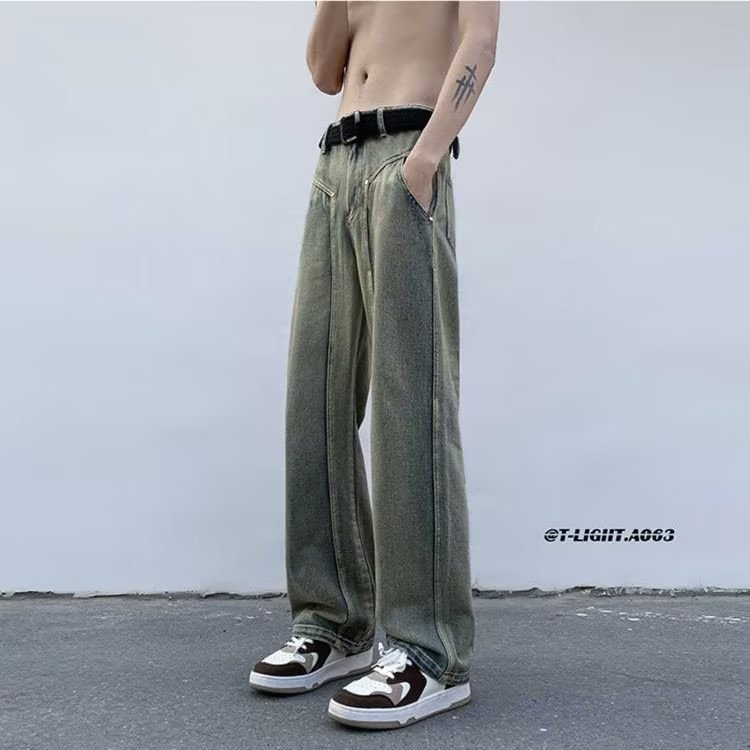 Férfi egyenes szabású, laza szabású, új, High Street Torre nadrág, tavaszi és őszi divatmárkás farmer, hongkongi stílusú nadrág, lezser nadrág