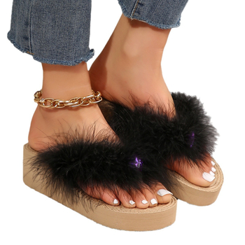 2024 m. vasaros naujos „Maomao“ šlepetės „Maomao“ šlepetės moterims su storu dugnu, moteriškos europietiškos ir amerikietiškos paplūdimio šlepetės su cirkonio raštu ir pleišto formos šlepetės