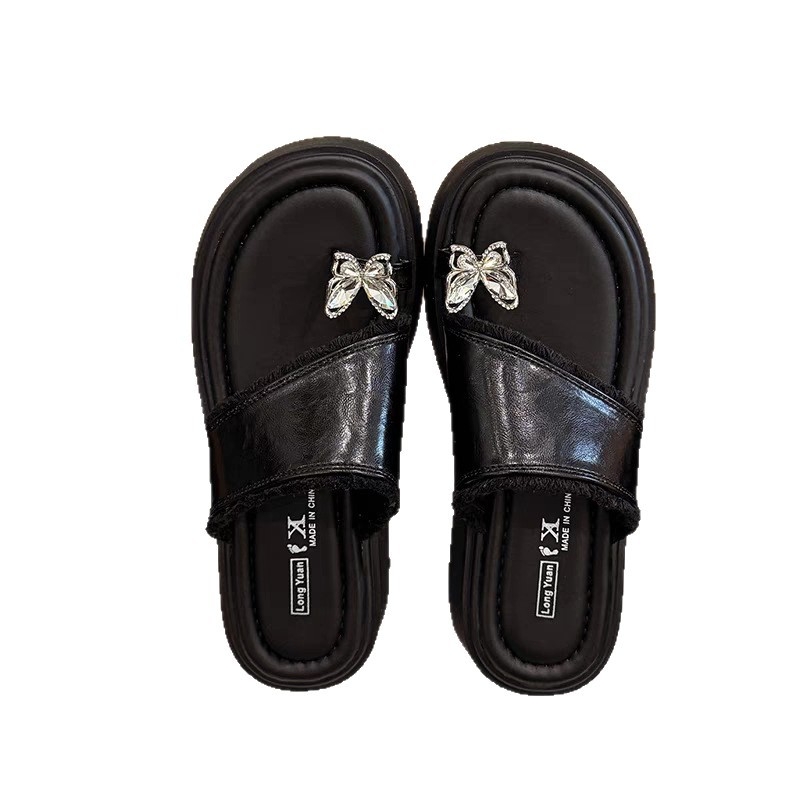 Papuci de plajă cu talpă platformă pentru femei, vară, îmbrăcăminte exterioară, sandale cu talpă groasă, stil nou 2025, cu fustă, fără slip-on, cu fluture, pentru femei