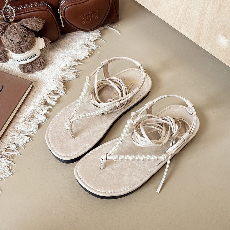Sieviešu vasaras sandales ar krusteniskām siksnām, plakanas fejas ar svārkiem, 2025. gada jauns stils, Taizemes pludmales romiešu apavi ar auklām sievietēm