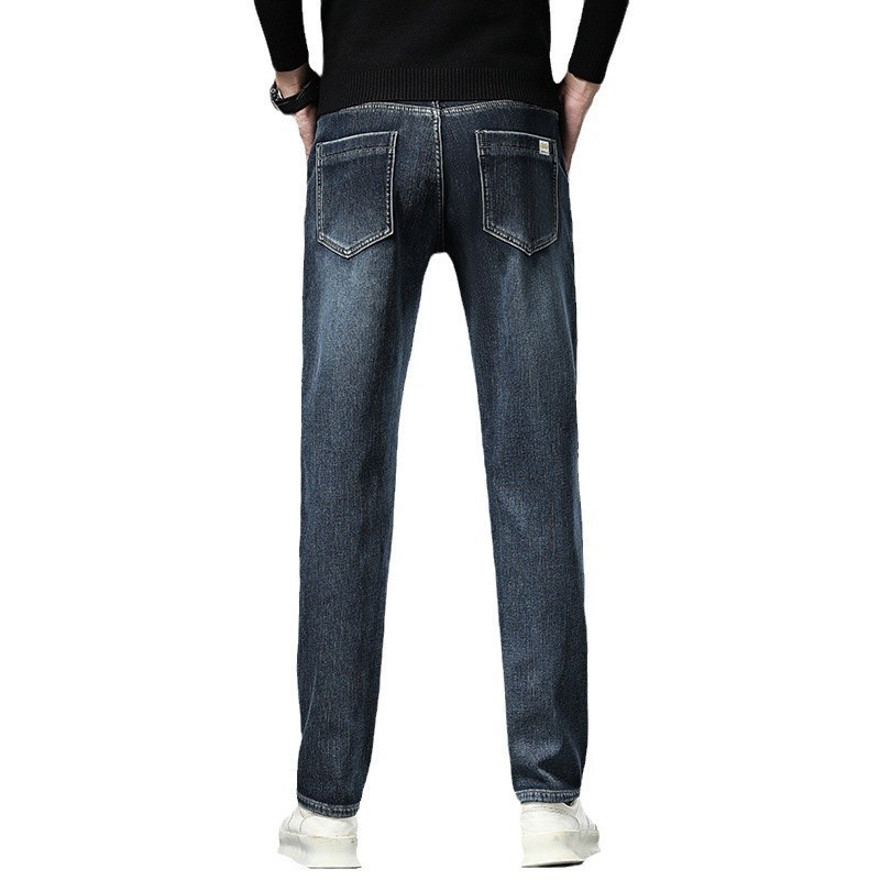 Gyapjúbéléssel ellátott farmernadrág Férfi 2024 őszi és téli új középkorú üzleti rugalmas, laza, minden mérkőzésre alkalmas, egyenes hosszú nadrág férfiaknak