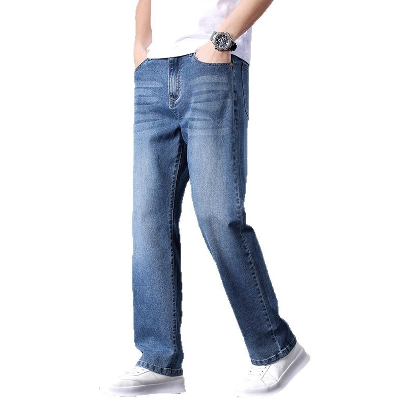 2025 új, csúcskategóriás, világos színű farmernadrág, férfi nyári, vékony, laza, egyenes szabású, mindenhez illő, mosott, alkalmi nadrág