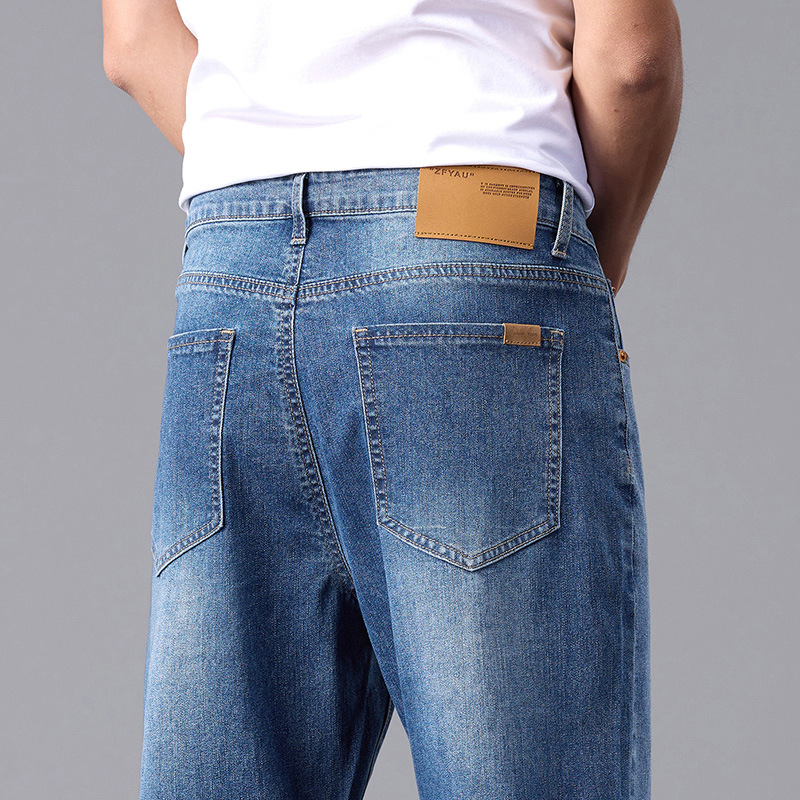 2025 új, csúcskategóriás, világos színű farmernadrág, férfi nyári, vékony, laza, egyenes szabású, mindenhez illő, mosott, alkalmi nadrág