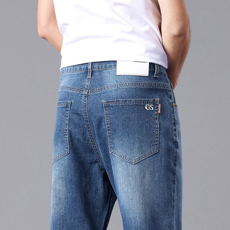 2025 új, csúcskategóriás, világos színű farmernadrág, férfi nyári, vékony, laza, egyenes szabású, mindenhez illő, mosott, alkalmi nadrág