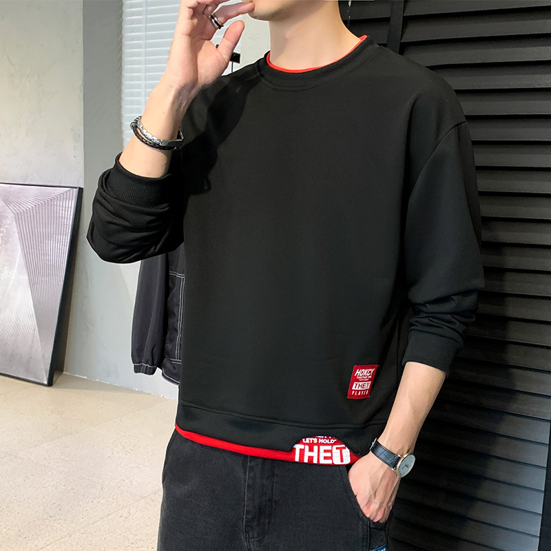 Határokon átnyúló külkereskedelmi élő közvetítés Népszerű tavaszi és őszi vakációs kétrészes pulóver fiatal férfiaknak koreai stílusú sportfelső és alsó ing