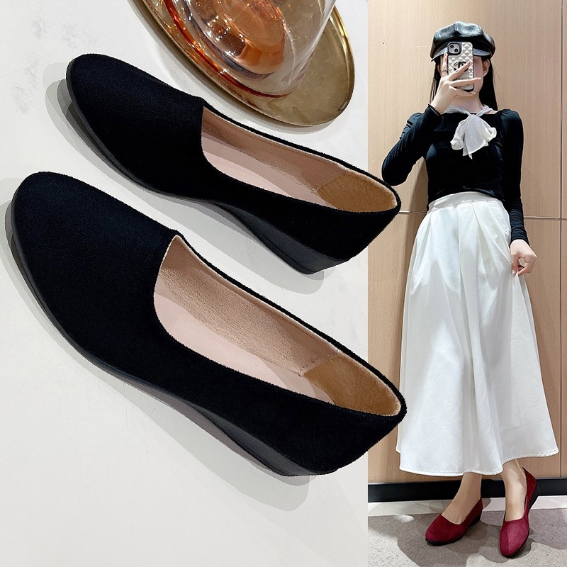 Tavaszi és őszi koreai stílusú hegyes orrú, divatos, sekély szájú, lapos sarkú női cipők, lapos sarkú, kismamacipők, női egyrészes cipők, munkacipők, nagy méretű női cipők