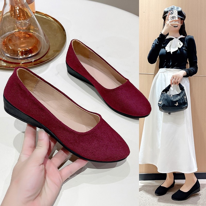 Tavaszi és őszi koreai stílusú hegyes orrú, divatos, sekély szájú, lapos sarkú női cipők, lapos sarkú, kismamacipők, női egyrészes cipők, munkacipők, nagy méretű női cipők