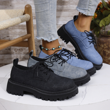 Határokon átnyúló, plus size, vastag talpú, női mokaszinok, tavaszi és őszi, új, vastag sarokkal, fűzős, divatos, mindenhez illő, kényelmes, brit stílusú, kis bőrcipők