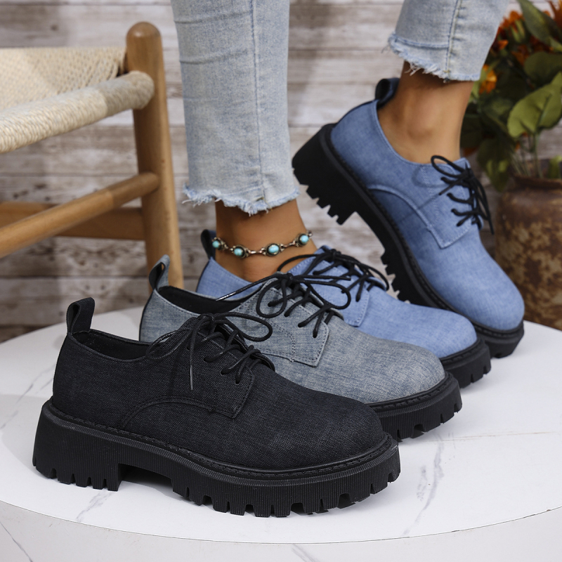 Határokon átnyúló, plus size, vastag talpú, női mokaszinok, tavaszi és őszi, új, vastag sarokkal, fűzős, divatos, mindenhez illő, kényelmes, brit stílusú, kis bőrcipők