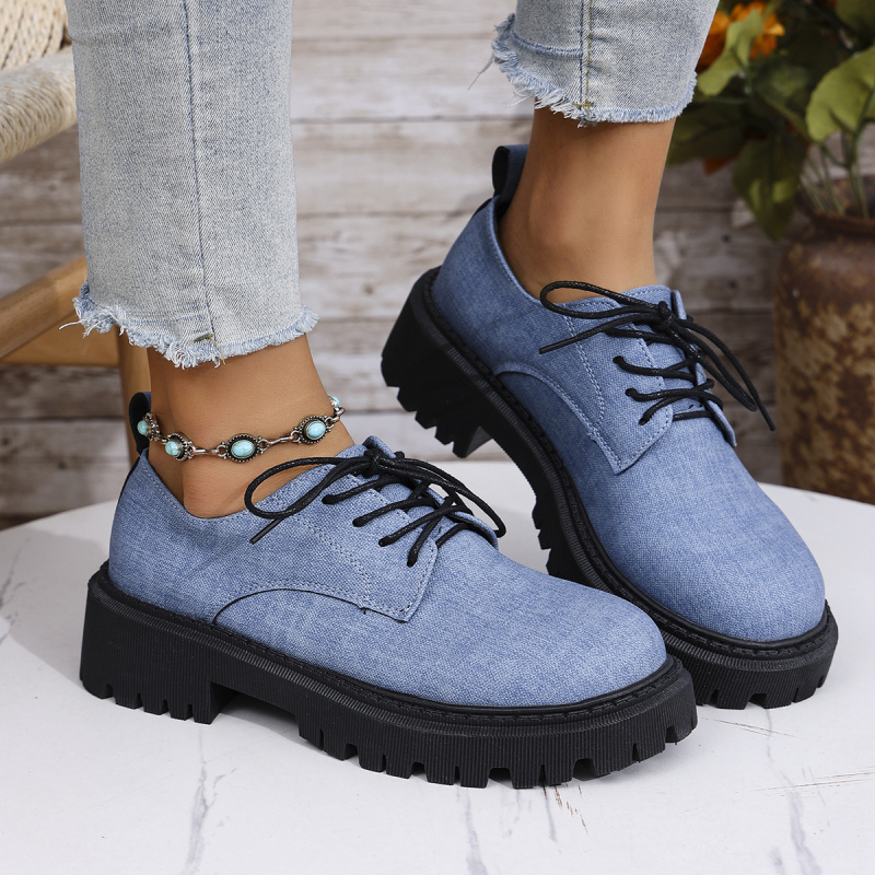 Határokon átnyúló, plus size, vastag talpú, női mokaszinok, tavaszi és őszi, új, vastag sarokkal, fűzős, divatos, mindenhez illő, kényelmes, brit stílusú, kis bőrcipők