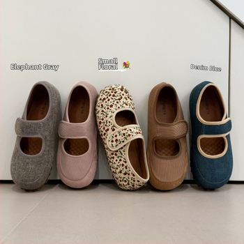 Γυναικεία παπούτσια Mary Jane με φλοράλ βέλκρο σε στυλ τουίντ, 2025, νέα ρετρό, casual, φλατ παπούτσια με ρηχό στόμα.