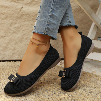 Νέα γυναικεία παπούτσια με φιόγκο, μαλακή σόλα, φλατ παπούτσια, άνετα καθημερινά παπούτσια, ευέλικτα, αναπνεύσιμα, αντιολισθητικά παπούτσια από ύφασμα με ελατήρια