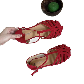 Sandale de vară plate de dimensiuni mari, franțuzești, retro, cu țesături din cușcă de porc, sandale pentru femei, furnizare directă transfrontalieră, transmisie live exclusivă, en-gros