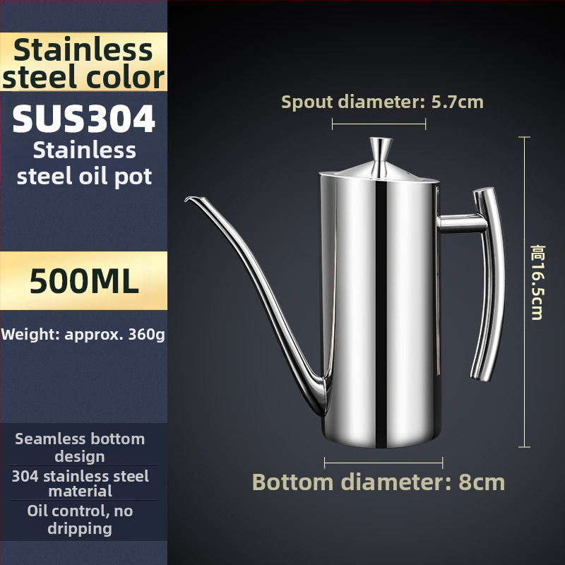 Nerūdijančio plieno aliejaus puodas, 304 klasės virtuvės europietiško stiliaus puodas, kūrybingas valgomojo aliejaus puodas, kurį galima atnaujinti iki nepralaidžios 700–500 ml talpos