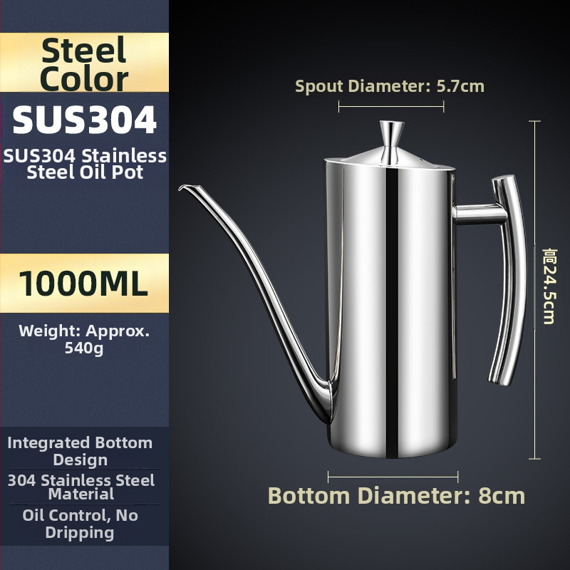 Nerūdijančio plieno aliejaus puodas, 304 klasės virtuvės europietiško stiliaus puodas, kūrybingas valgomojo aliejaus puodas, kurį galima atnaujinti iki nepralaidžios 700–500 ml talpos