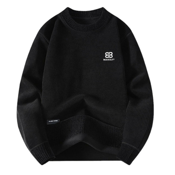 Egyszínű, kerek nyakú, polár bélésű férfi pulóver őszi és téli új, egyszerű alaping, divatos, csinos, meleg pulóver
