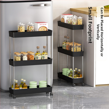 Ράφι αποθήκευσης με στενό διάκενο 13cm, επιδαπέδια, πολυστρωματική θήκη αποθήκευσης με διάκενο ψυγείου, πολυλειτουργικό καρότσι εξαιρετικά στενό για οικιακή χρήση