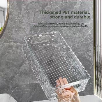 Υψηλής αξίας ακρυλικό καλάθι αποθήκευσης καλλυντικών, ελαφρύ, πολυτελές, στοιβαζόμενο κουτί αποθήκευσης με μοτίβο παγετώνα, επιτραπέζιο, διαφανές
