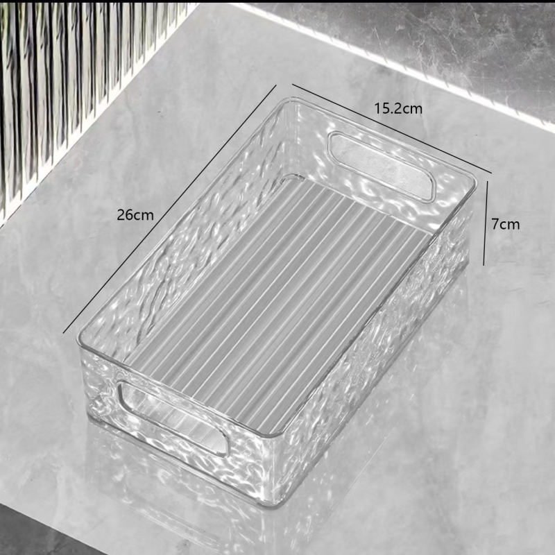 Kiváló minőségű akril kozmetikai kiegészítő tárolókosár, világos, luxus gleccsermintás, egymásra rakható, átlátszó asztali tárolódoboz