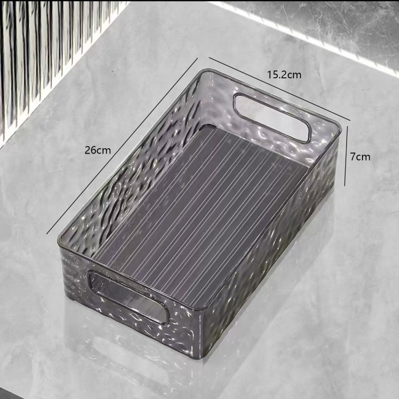 Kiváló minőségű akril kozmetikai kiegészítő tárolókosár, világos, luxus gleccsermintás, egymásra rakható, átlátszó asztali tárolódoboz