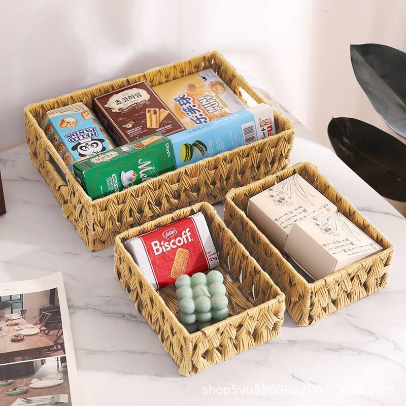 Kézzel szőtt uzsonnás játékok és egyéb apróságok tárolókosár rattan utánzat hordozható tárolókosár tárolókosár asztali tárolókosár
