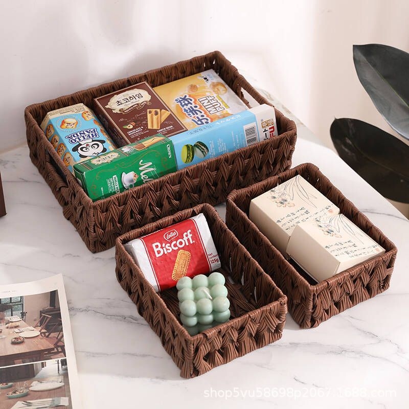 Kézzel szőtt uzsonnás játékok és egyéb apróságok tárolókosár rattan utánzat hordozható tárolókosár tárolókosár asztali tárolókosár