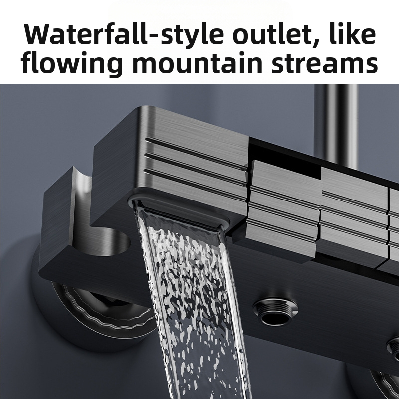 Нов комплект душ за баня с душ тип „тропически дъжд“ с многофункционален бутон за пръскане, превключвател и околна светлина, пълен комплект с цифров дисплей за душ