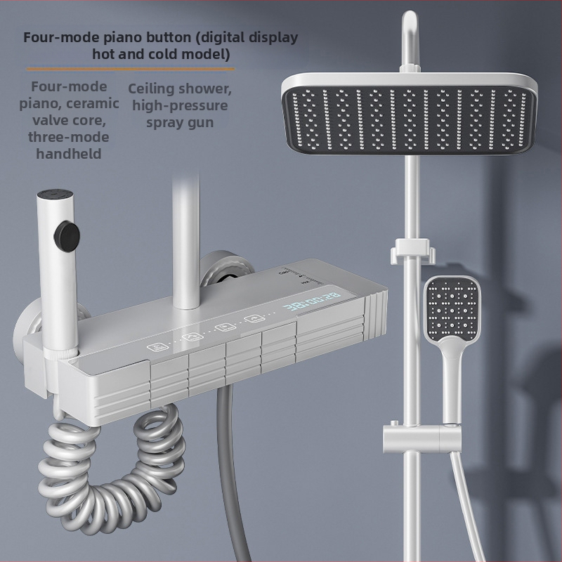 Uus dušipea vannitoa vihmadušikomplekt multifunktsionaalne pihusti nupuga lüliti meeleoluvalgustusega täiskomplekt digitaalse ekraaniga dušipea