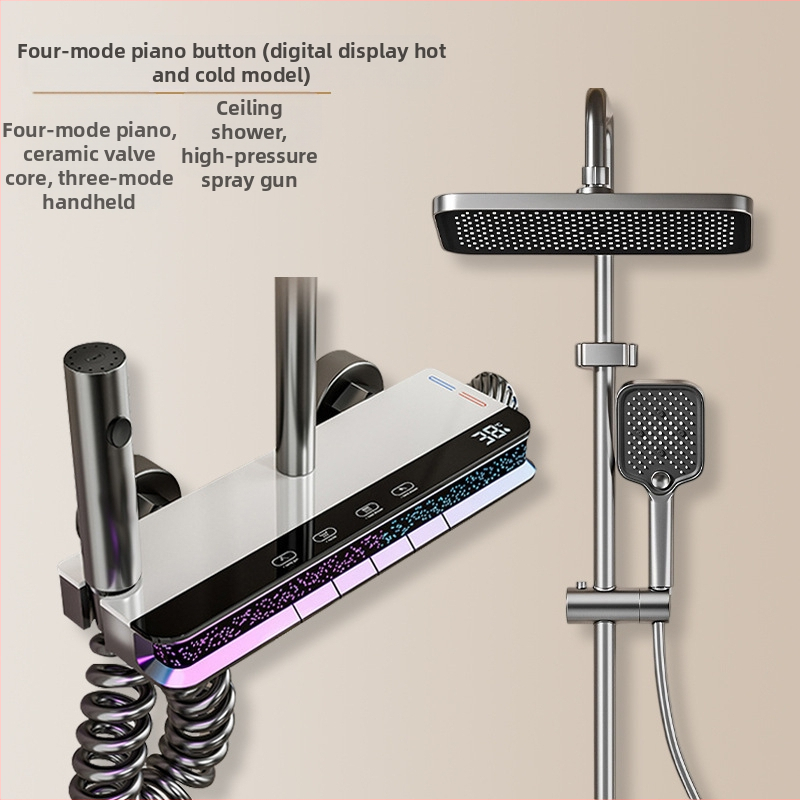 Uus dušipea vannitoa vihmadušikomplekt multifunktsionaalne pihusti nupuga lüliti meeleoluvalgustusega täiskomplekt digitaalse ekraaniga dušipea