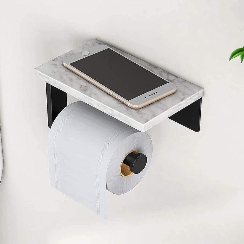 Marmurinis nerūdijančio plieno servetėlių laikiklis, tualetinio popieriaus volelio laikiklis, tualetinis šviestuvas, prabangus prie sienos tvirtinamas daiktadėžė su mobiliojo telefono lentyna