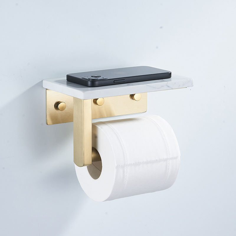 Marmurinis nerūdijančio plieno servetėlių laikiklis, tualetinio popieriaus volelio laikiklis, tualetinis šviestuvas, prabangus prie sienos tvirtinamas daiktadėžė su mobiliojo telefono lentyna