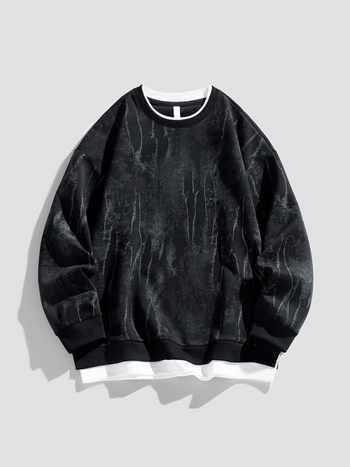 Férfi kerek nyakú pulóver, új őszi trendi márka, amerikai stílusú, nehézsúlyú, szabálytalan mintás, hamis kétrészes, hosszú ujjú felső férfiaknak