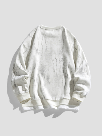 Мъжки суитшърт с кръгло деколте, нова есенна модерна марка, американски стил, тежка категория, неправилен принт, фалшива двукомпонентна блуза, дълъг ръкав за мъже