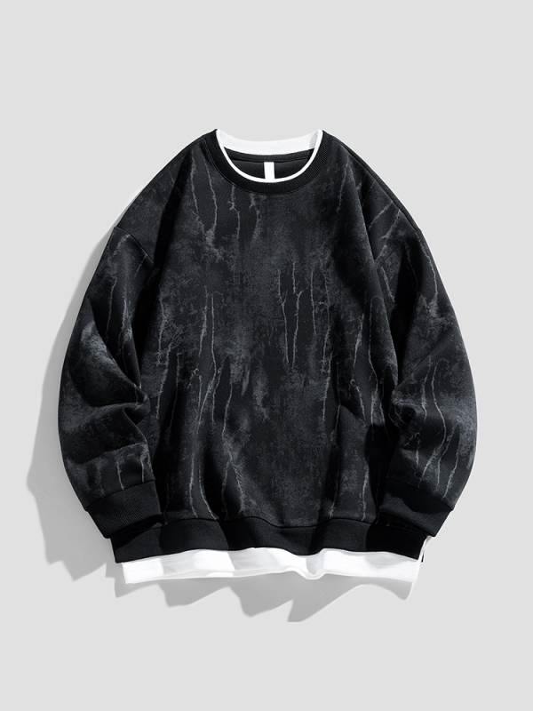 Férfi kerek nyakú pulóver, új őszi trendi márka, amerikai stílusú, nehézsúlyú, szabálytalan mintás, hamis kétrészes, hosszú ujjú felső férfiaknak