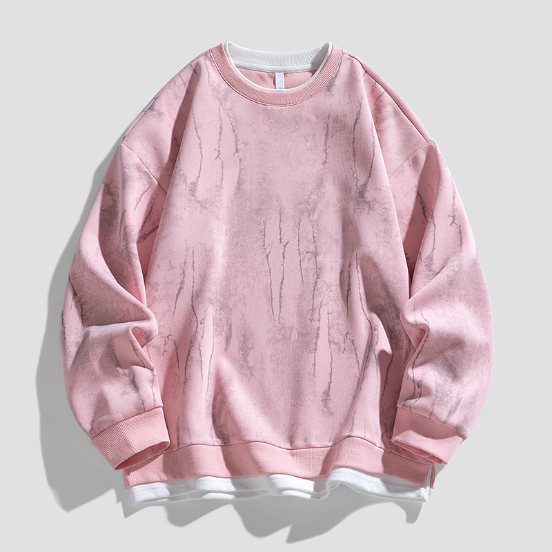 Férfi kerek nyakú pulóver, új őszi trendi márka, amerikai stílusú, nehézsúlyú, szabálytalan mintás, hamis kétrészes, hosszú ujjú felső férfiaknak