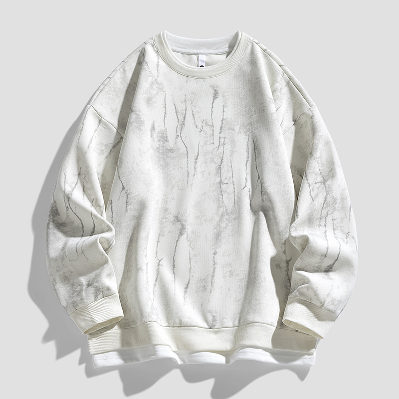 Férfi kerek nyakú pulóver, új őszi trendi márka, amerikai stílusú, nehézsúlyú, szabálytalan mintás, hamis kétrészes, hosszú ujjú felső férfiaknak