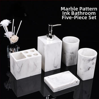 Nordic Hotel Дезинфектант за ръце Бутилка Мраморен Модел Комплект за баня от пет части Комплект за тоалетна чиния Орнаменти от смола