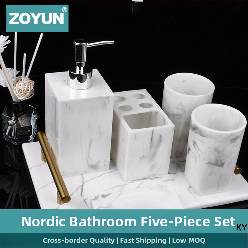 Nordic Hotel Дезинфектант за ръце Бутилка Мраморен Модел Комплект за баня от пет части Комплект за тоалетна чиния Орнаменти от смола