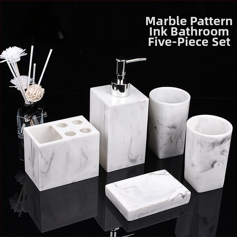 Nordic Hotel Дезинфектант за ръце Бутилка Мраморен Модел Комплект за баня от пет части Комплект за тоалетна чиния Орнаменти от смола