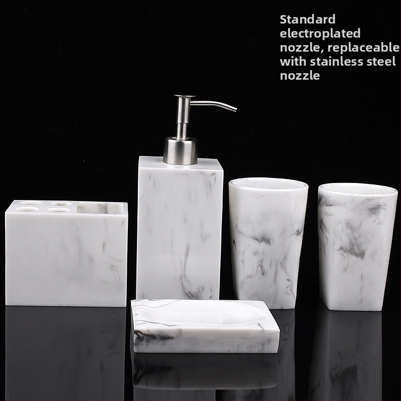 Nordic Hotel Дезинфектант за ръце Бутилка Мраморен Модел Комплект за баня от пет части Комплект за тоалетна чиния Орнаменти от смола