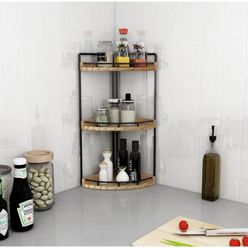 Fa sarok fürdőszobai tárolóállvány kozmetikumokhoz, piperecikkekhez, válogatóállvány konyhai fűszerekhez, többrétegű tárolóállvány