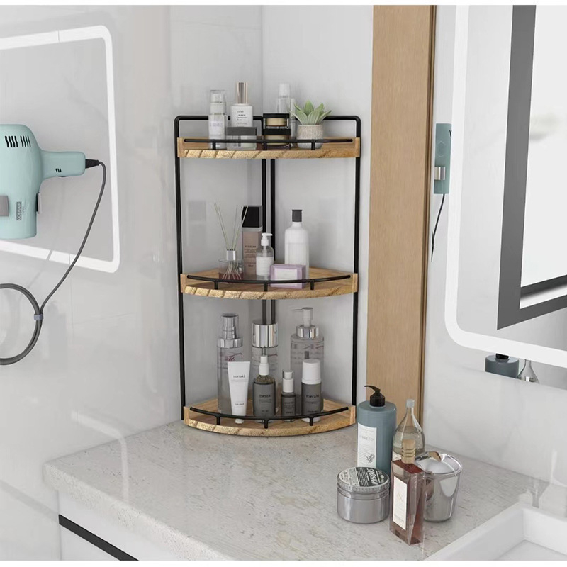Fa sarok fürdőszobai tárolóállvány kozmetikumokhoz, piperecikkekhez, válogatóállvány konyhai fűszerekhez, többrétegű tárolóállvány