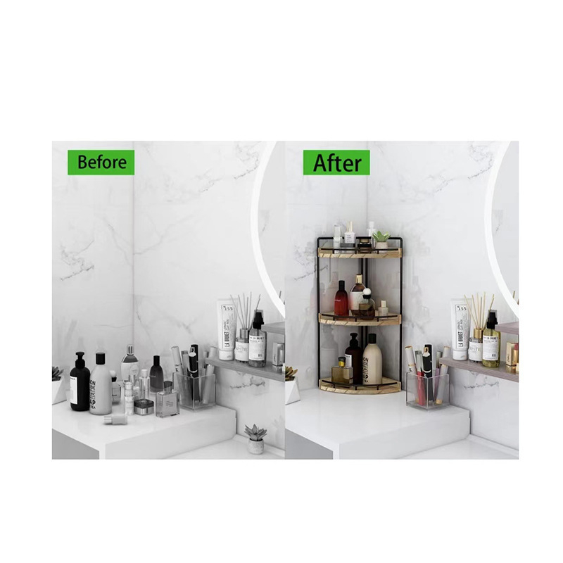 Fa sarok fürdőszobai tárolóállvány kozmetikumokhoz, piperecikkekhez, válogatóállvány konyhai fűszerekhez, többrétegű tárolóállvány