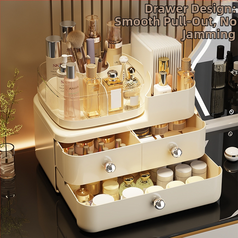 Kosmetikos laikymo dėžutė, stalčiaus tipo, darbalaukio, didelės talpos, dulkėms atsparus organizatorius, tualetinis staliukas, odos priežiūros lūpų dažų laikymo lentynėlė